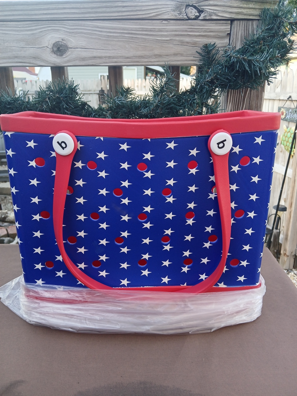 Blue and Red Star Pattern. Bogg LIKE Bag Size Medium
